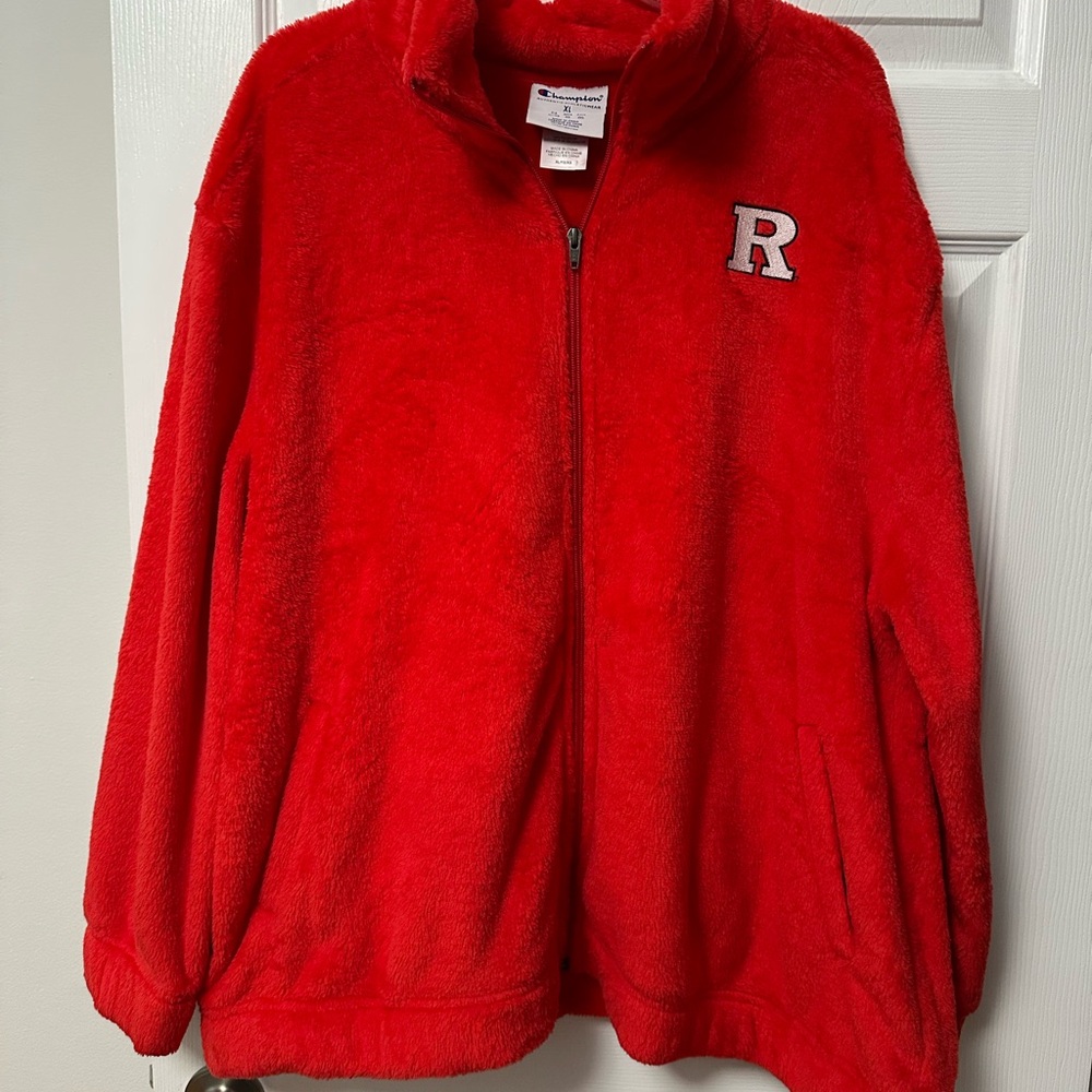 Red Fleece Jacket with Rutgers Logo